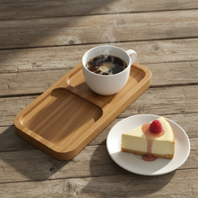 Load image into Gallery viewer, Wooden tray with two sections on a beige background
