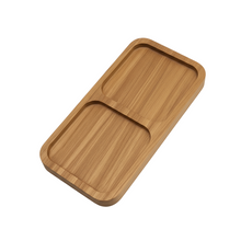 Load image into Gallery viewer, Wooden tray with a divided design on a white background
