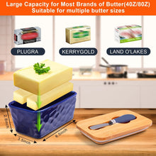 Load image into Gallery viewer, Large capacity porcelain butter dish with bamboo lid, suitable for multiple butter sizes, ideal for popular brands.
