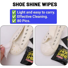 Load image into Gallery viewer, Shoe shine wipes for effective cleaning, easy to carry, includes 80 individual wipes for quick shoe care.
