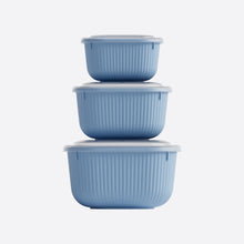 تحميل الصورة في عارض المعرض، Set of three blue nesting bowls on a white background
