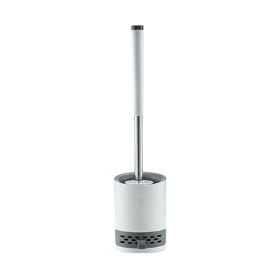 White toilet brush with silver handle on a white background