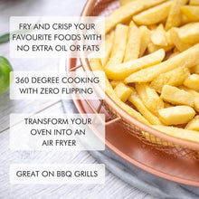تحميل الصورة في عارض المعرض، Basket of french fries with text highlighting features on a light background
