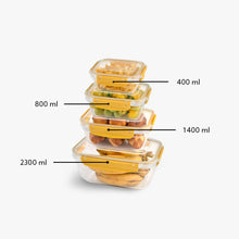 Load image into Gallery viewer, Food Storage Containers - Plastic Sealed Rectangular Set of 4 (400 - 800 - 1400 - 2300 ml)
