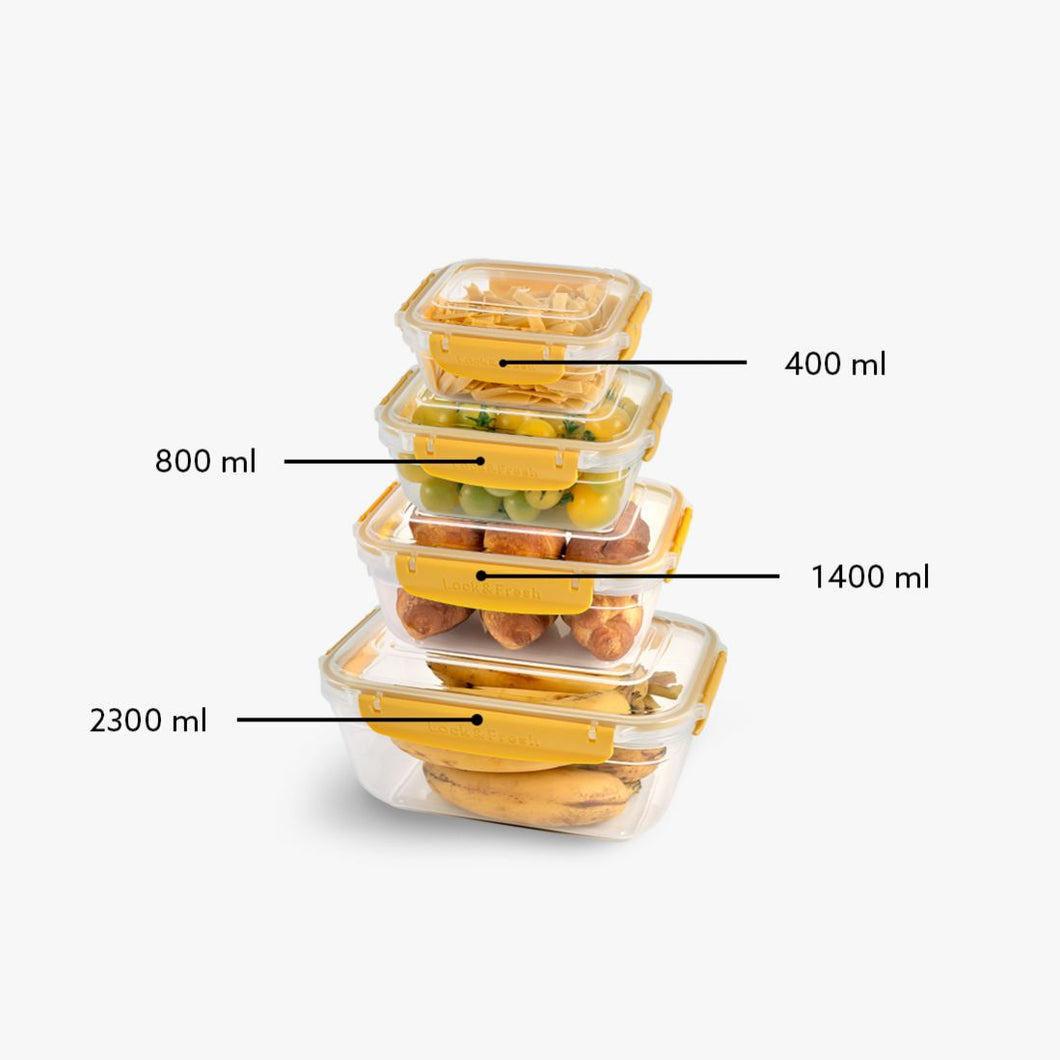 Food Storage Containers - Plastic Sealed Rectangular Set of 4 (400 - 800 - 1400 - 2300 ml)