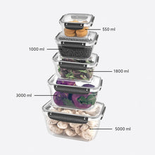 Load image into Gallery viewer, Food Storage Containers - Plastic Sealed Rectangular Set of 5 (550 - 1000 - 1800 - 3000 - 5000 ml)
