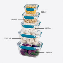 Load image into Gallery viewer, Food Storage Containers - Plastic Sealed Rectangular Set of 5 (550 - 1000 - 1800 - 3000 - 5000 ml)
