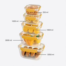 Load image into Gallery viewer, Food Storage Containers - Plastic Sealed Rectangular Set of 5 (550 - 1000 - 1800 - 3000 - 5000 ml)
