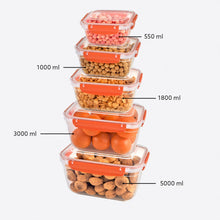 Load image into Gallery viewer, Food Storage Containers - Plastic Sealed Rectangular Set of 5 (550 - 1000 - 1800 - 3000 - 5000 ml)
