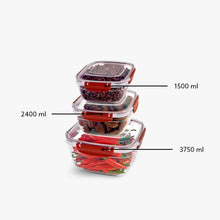 Load image into Gallery viewer, Food Storage Containers - Plastic Sealed Square Set of 3 (1500 - 2400 - 3750 ml )
