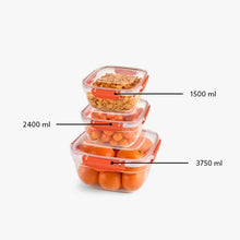 Load image into Gallery viewer, Food Storage Containers - Plastic Sealed Square Set of 3 (1500 - 2400 - 3750 ml )
