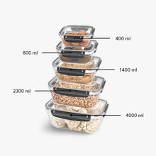 Load image into Gallery viewer, Food Storage Containers - Plastic Sealed Rectangular Set of 5 (400 - 800 - 1400 - 2300 - 4000 ml)
