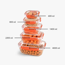 Load image into Gallery viewer, Food Storage Containers - Plastic Sealed Rectangular Set of 5 (400 - 800 - 1400 - 2300 - 4000 ml)
