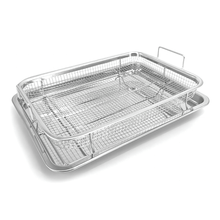 Load image into Gallery viewer, 32x24cm Stainless Steel Air Fryer Basket &amp; Tray Set | Large Oven Crisper Mesh Rack - Silver
