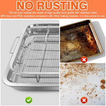 Load image into Gallery viewer, 32x24cm Stainless Steel Air Fryer Basket &amp; Tray Set | Large Oven Crisper Mesh Rack - Silver with no rust comparison.
