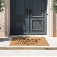 تحميل الصورة في عارض المعرض، Doormat with 'Home Sweet Home' text in front of a double door entrance.
