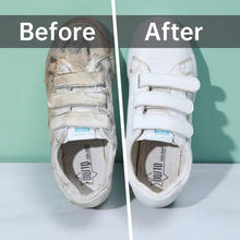 Load image into Gallery viewer, Before and after image of shoes cleaned with effective shoe cleaner wipes, showcasing impressive stain removal results.
