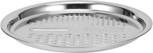 Load image into Gallery viewer, Stainless steel pizza pan with perforated design on a white background
