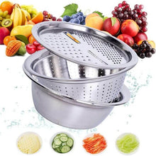 Load image into Gallery viewer, Stainless steel colander with fruits and vegetables in the background
