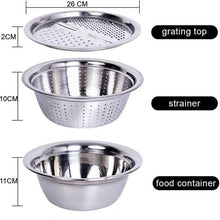 Load image into Gallery viewer, Stainless steel kitchen utensils with labeled parts and dimensions on a white background
