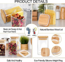 Load image into Gallery viewer, Glass jars with bamboo lids containing various items on a kitchen counter.
