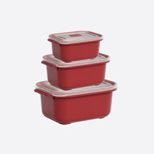 تحميل الصورة في عارض المعرض، Set of three red rectangular storage containers with clear lids on a white background
