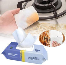 Load image into Gallery viewer, Kitchen cleaning wipes pack demonstrating heavy oil removal from a stove. Versatile and effective for household cleaning.
