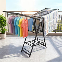 Load image into Gallery viewer, 3-Tiers Foldable Clothes Drying Rack - Large Carbon Steel Laundry Stand with Adjustable Wings with 4 Castors (Off White)
