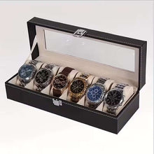 Load image into Gallery viewer, Makeup, Jewelry &amp; accessories Organizers - PU Leather Watch Display Case with Glass Lids and Removable Pillow - 6 Grids
