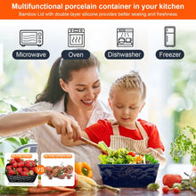 Load image into Gallery viewer, Mom and child using a porcelain container in the kitchen, showcasing its multifunctional features.
