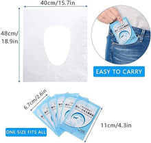 Load image into Gallery viewer, Measurement chart and usage illustration of a disposable undergarment pad with packaging.
