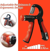 تحميل الصورة في عارض المعرض، Adjustable hand grip strengthener with ergonomic design for all ages, featuring multiple resistance levels and comfortable grip.
