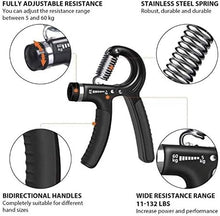 تحميل الصورة في عارض المعرض، Gym hand grip strengthener kit features adjustable resistance, stainless steel spring, and bidirectional handles for various hand sizes.
