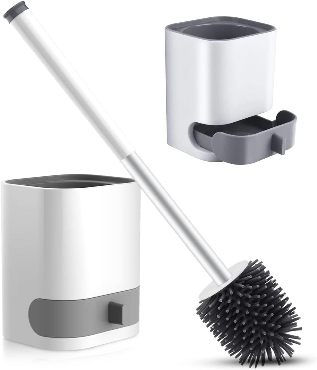 3 In 1 Silicone Toilet Brush With Holder, Unbreakable Wall Mounted And Free Stand Sleek Toilet Cleaner Brush With Ventilated Drying Stand
