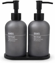 تحميل الصورة في عارض المعرض، Glass Soap Dispenser Set with Bamboo Tray, 2 Pack Refillable Bottles - 450 ml.
