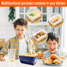 Load image into Gallery viewer, Two boys enjoying pastries with a multifunctional porcelain butter container on their kitchen table.
