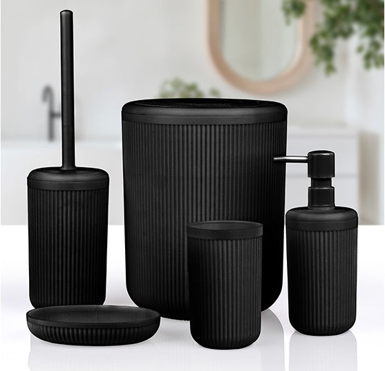 Striped Bathroom Accessories Set - 5 Pcs Solid Frame Black