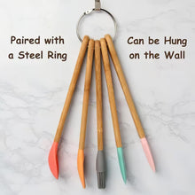 تحميل الصورة في عارض المعرض، Set of wooden utensils with colorful ends, paired with a steel ring and able to be hung on the wall.
