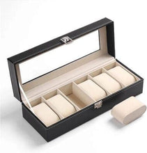 Load image into Gallery viewer, Makeup, Jewelry &amp; accessories Organizers - PU Leather Watch Display Case with Glass Lids and Removable Pillow - 6 Grids
