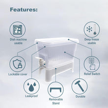 تحميل الصورة في عارض المعرض، 1 Pcs Beverage Dispenser with Dual-Use Stand - Plastic Food Container For Detox and Juice 4.5 Liters features including leakproof and durable design.
