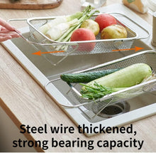 Load image into Gallery viewer, Retractable Stainless Steel Over The Sink Colander, Sink Washing Drying Rack, Expandable Strainer Basket, Mesh, Fruits, Vegetables
