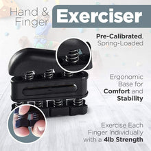 تحميل الصورة في عارض المعرض، Hand and finger exerciser with ergonomic design, pre-calibrated spring-loaded features, and 4lb strength resistance.
