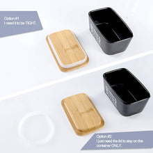 Load image into Gallery viewer, Porcelain butter dish with bamboo lid and silicone sealing options for secure butter storage.
