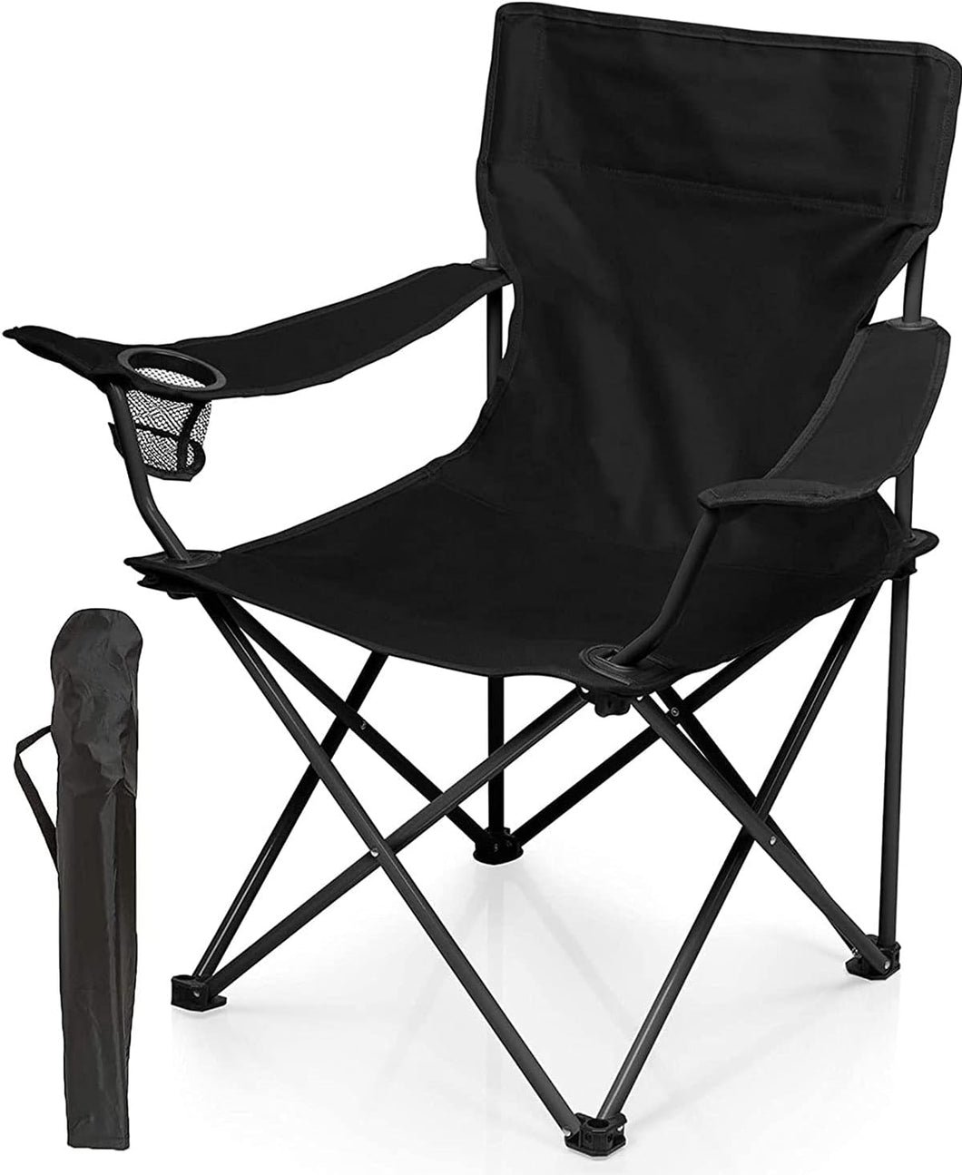 1 Portable Folding Camping Chair with Armrests & Cup Holder | Lightweight Outdoor Seat for Beach, Fishing & Picnics