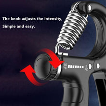 تحميل الصورة في عارض المعرض، Adjustable intensity knob on hand grip strengthener for personalized workout resistance.
