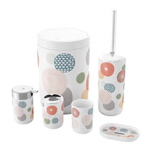 Load image into Gallery viewer, Bathroom accessory set with patterned containers on a white background
