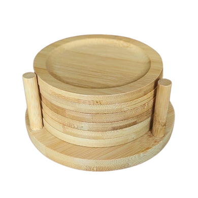 7-Pieces Natural Bamboo Coaster Set with Holder
