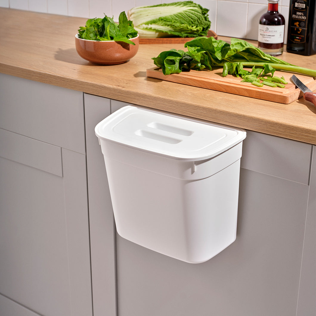 Hanging Bin Over Door - Organizer for Cabinet with Soft grip Hook and Lid - White