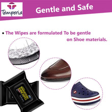 Load image into Gallery viewer, Gentle and safe shoe cleaner wipes ideal for various shoe materials, displayed with different shoe types and packaging.
