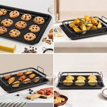تحميل الصورة في عارض المعرض، 32x24cm Stainless Steel Air Fryer Basket &amp; Tray Set | Large Oven Crisper Mesh Rack - Black
